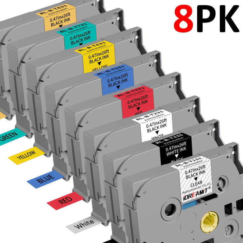 Image of 8-pack Label Tape Replacement For Tze-231 Tz131 Tze335 Brother Tz 12mm 0.47 Laminated White P Touch Label Tape For Label Maker Pt-d210 Pt-d220 Pt- Pt-400 Dpt- 8m (26.2ft)
