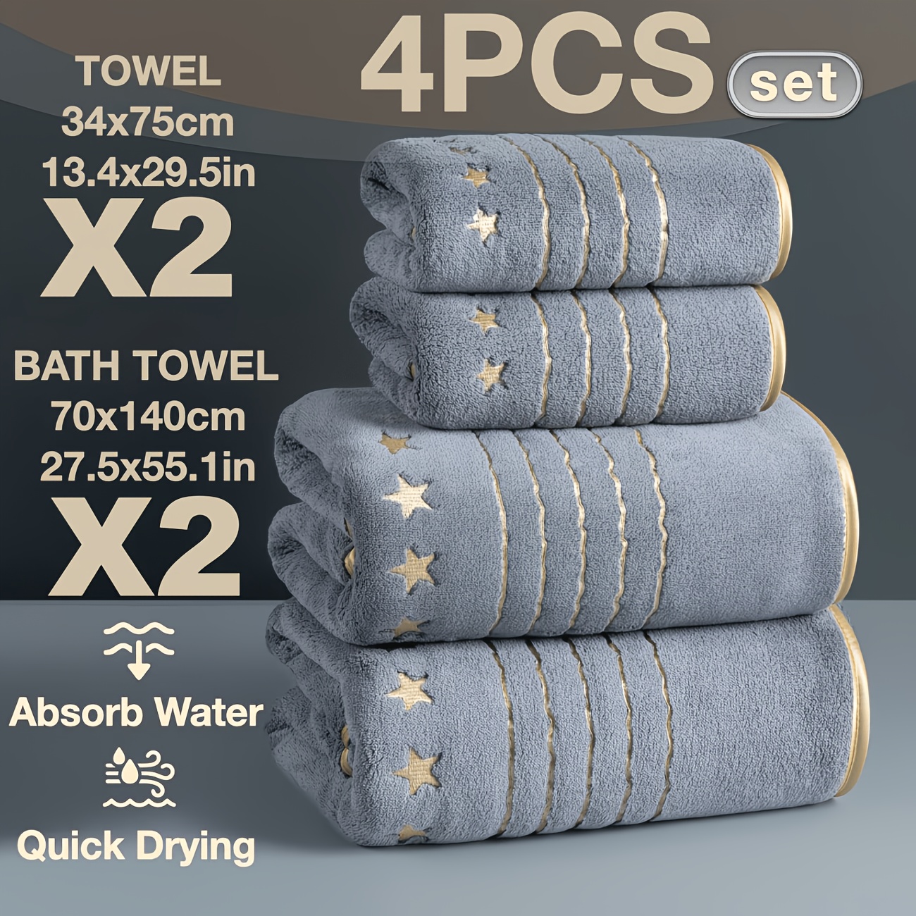 Image of 4/8pcs Set Super Soft Light Luxury Embroidered Towel Bath Towel Set 2 Bath Towels 70 X 140 Hand Towels 42 X 70 Face Towels 35 X 35 Cm Suitable For Home, Hotel, Spa And