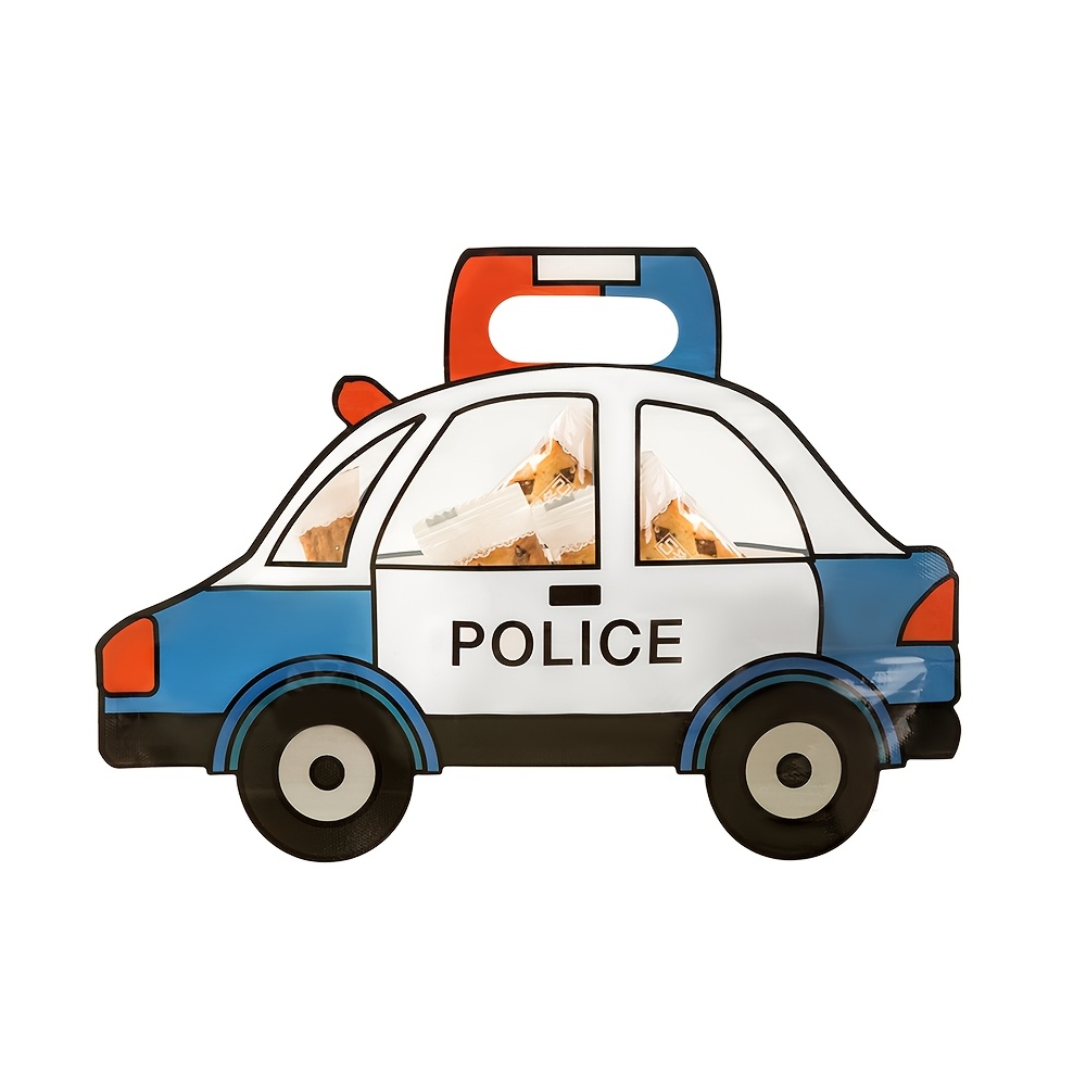 

10pcs Police Car Themed Bags - Cute Cartoon Snack & Candy Self-sealing Pouches, Creative Gift And Jewelry Storage Bags With Unique Seal Design, Cookies, Standing Bags, Plastic Bags