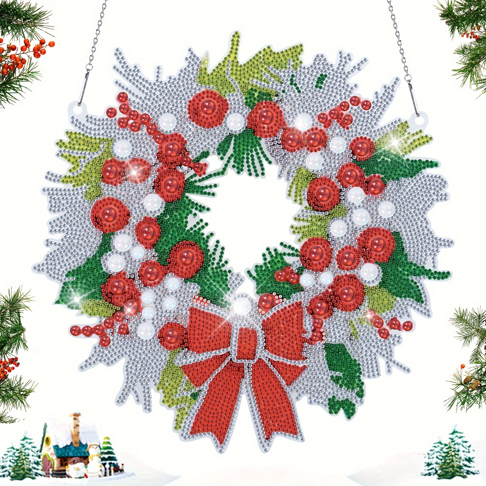 

Diy 5d Christmas Wreath Kit - Round Diamond Art , & , Pvc ,