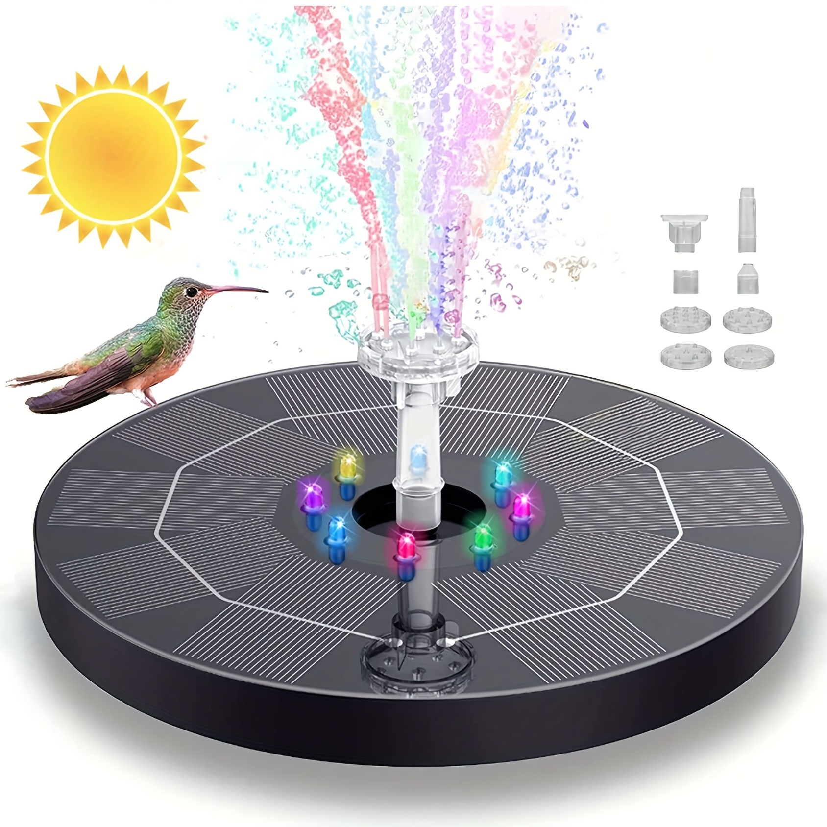 

Solar-powered Bird Bath Fountain With Color Led Lights - Upgraded Pump For Garden, Small Pond, Outdoor Pool & Fish Tank