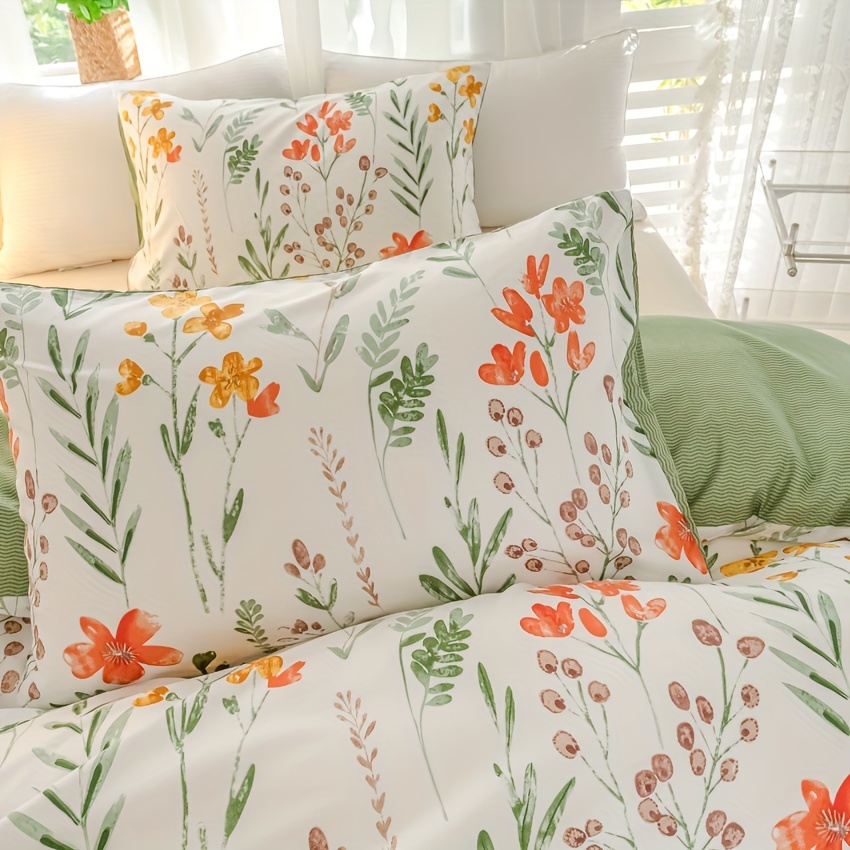 3 piece floral grass print duvet cover set soft breathable polyester with zip closure includes 1 duvet cover and 2 pillowcases no insert perfect for all seasons details 2