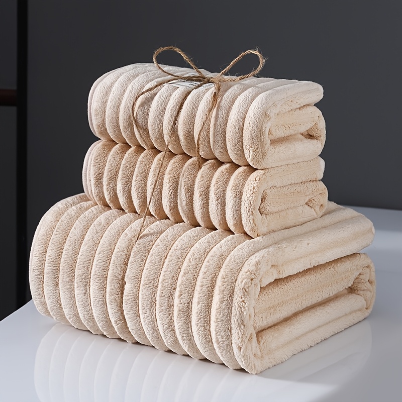 TEMU Ensemble de 3 serviettes de bain, comprenant 2 serviettes pour et 1 serviette de bain, serviette pour 35 X 75 cm, serviette de bain 70 X 140 cm,