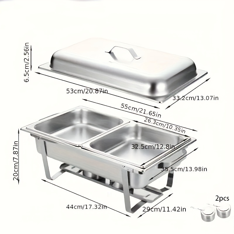 

1/4pcs, Stainless Steel Chafing Dish Set, Elegant Rectangle Buffet Warmers With Food And Water Trays For Family And Activities, Dinner Parties, Weddings And Camping