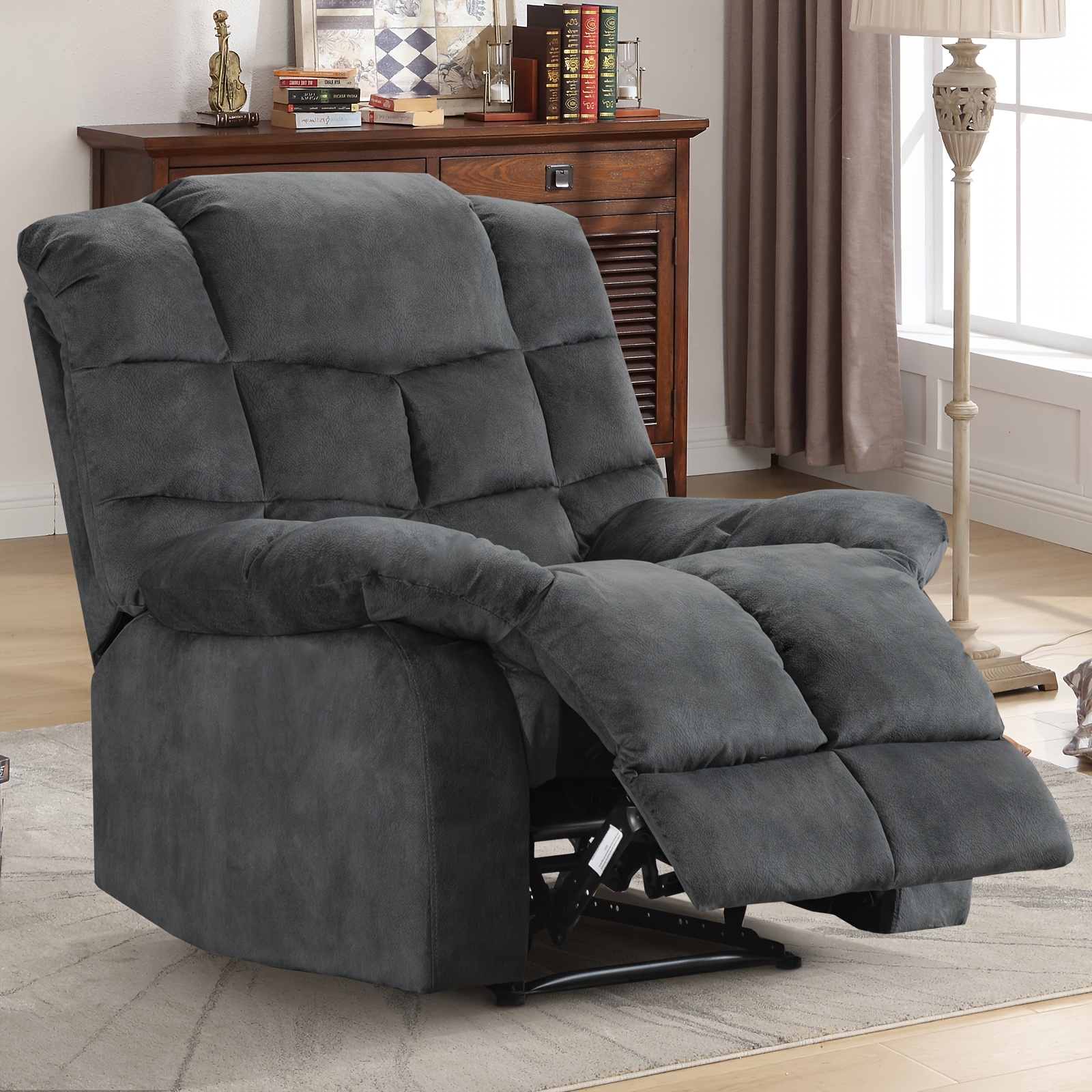 TEMU Fauteuil inclinable manuel surdimensionné avec ergonomique et coussin rembourré doux, canapé en tissu respirant avec -pieds pour salon chambre à
