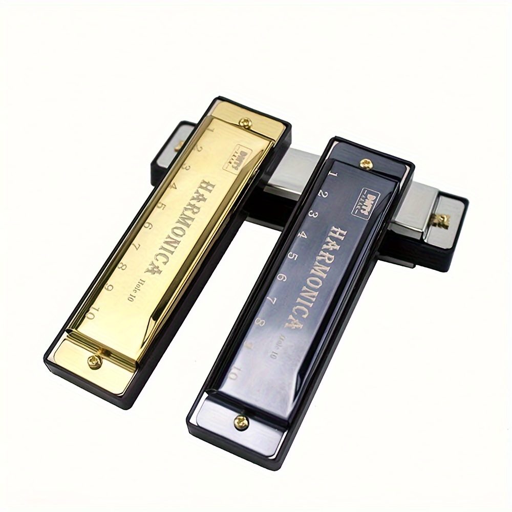 SKETCHIA Harmonica Key of C, 10-Hole Chromatic, Durable Plastic with Polished Finish - Includes Protective Case, Ideal Beginner Gift, Black & Golden Options