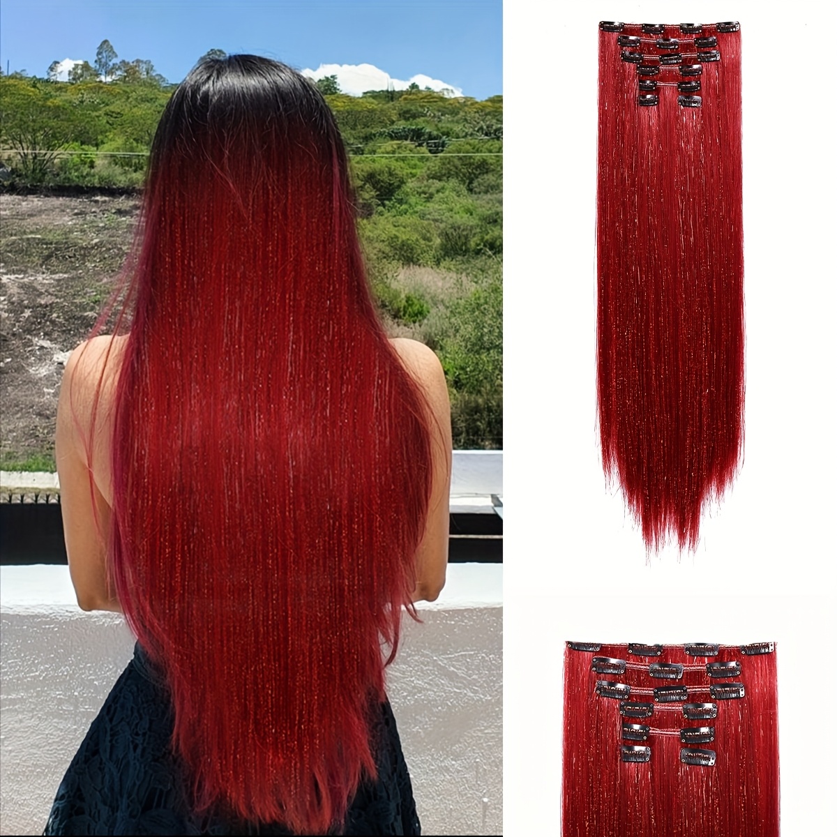 red hair extensions sold on Temu United States