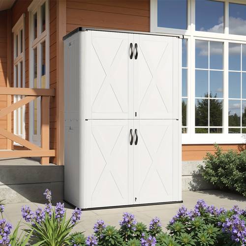 7x4ft 4x2ft vertical outdoor plastic storage shed with reinforced floor lockable for bike tools outside sheds all weather construction