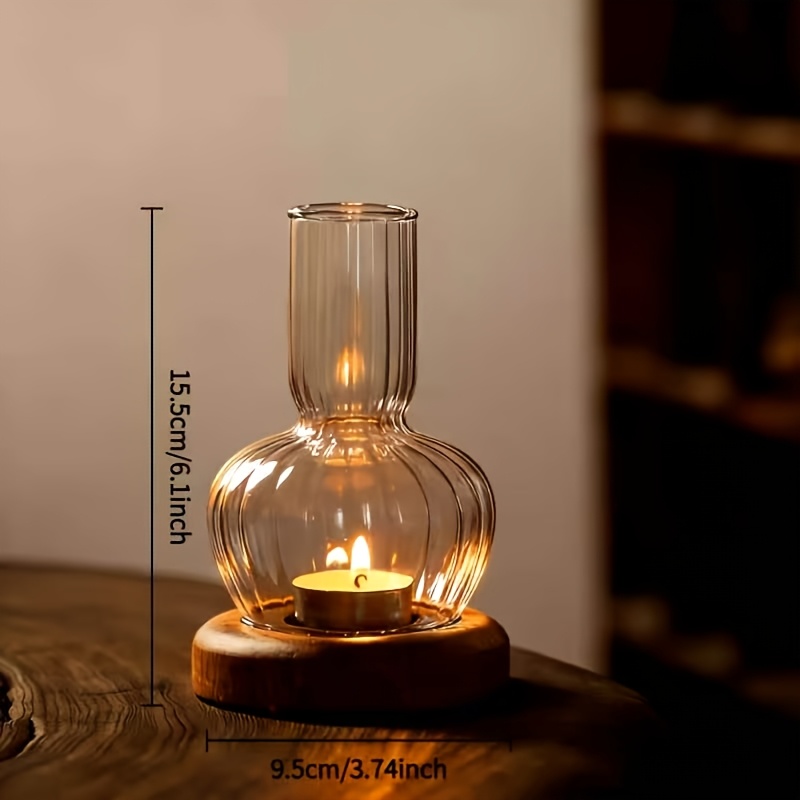 TEMU Portavelas de cristal chino vintage a prueba de viento con soporte - Lámpara de mesa zen adecuada para comedor, de meditación, cubierta de vaso