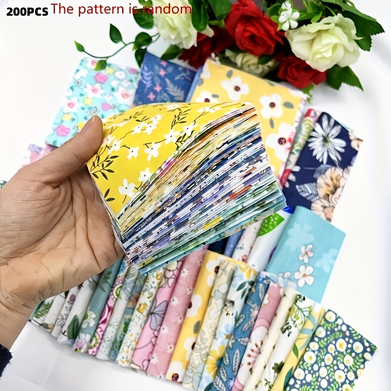 

200pcs Mixed Floral Fabric Patches, Assorted Patterns Quilting Fabric, Diy Sewing & Craft Patchwork Material, No Electricity Needed