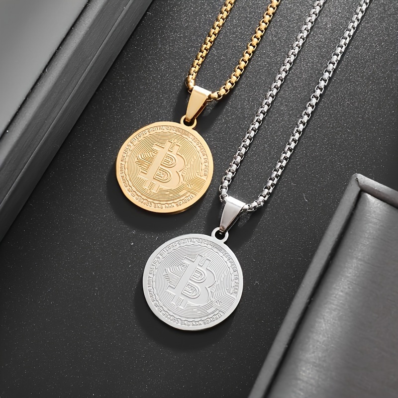 Minimalist Stainless Steel Bitcoin Coin Pendant Necklace