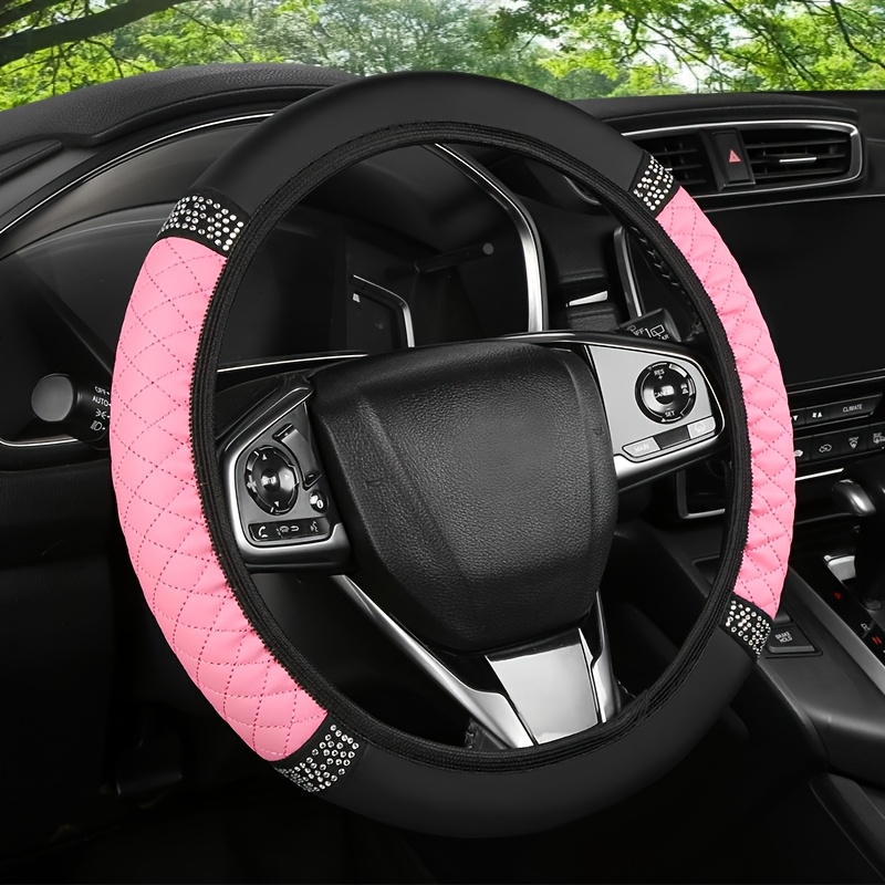 

Luxurious Leather Embroidered Steering Wheel Cover With 3d Colorful Diamond Accents - No , Fit For Cars, Cute Steering Wheel Cover