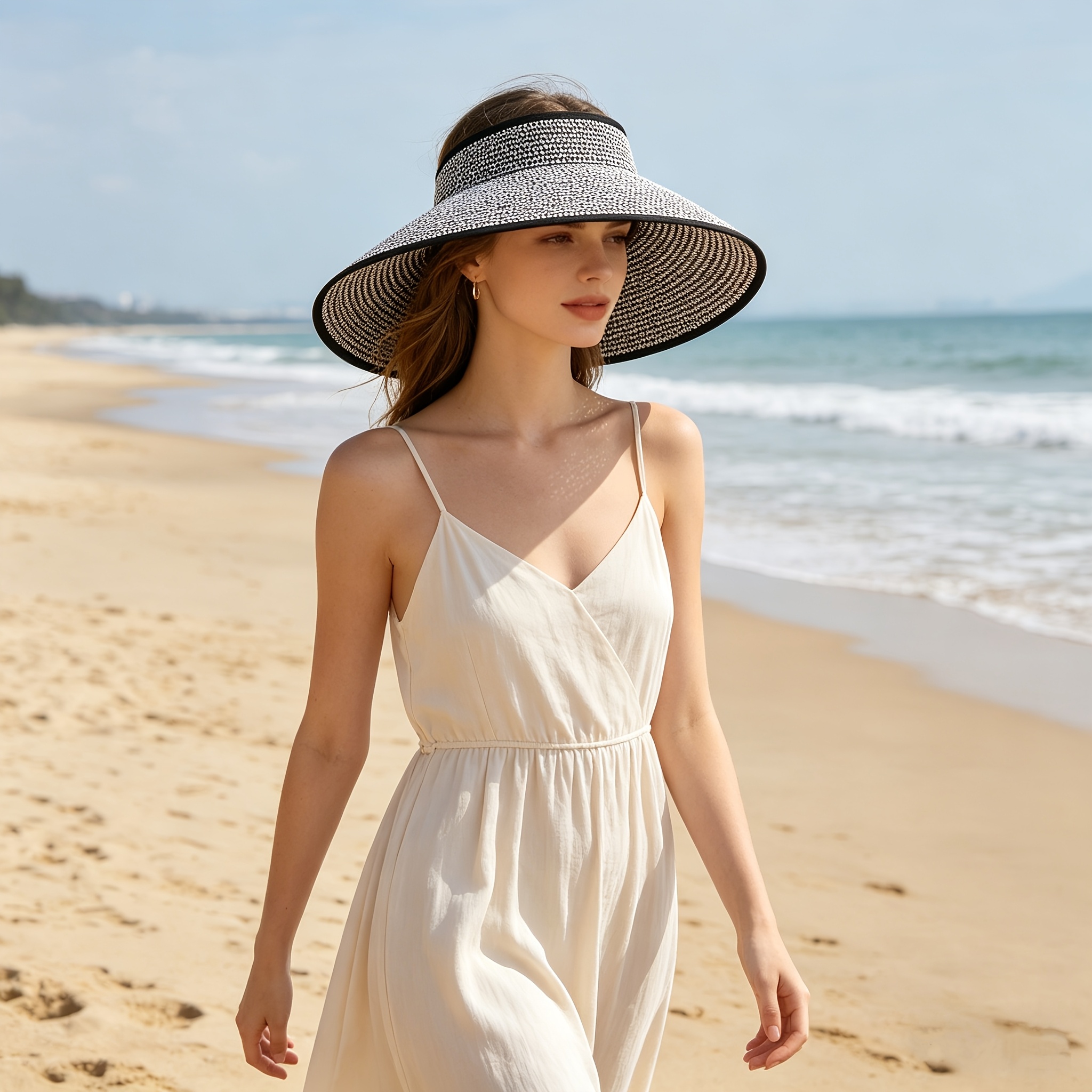 straw sun visor women wide brim 50 adjustable roll - Temu display picture 2