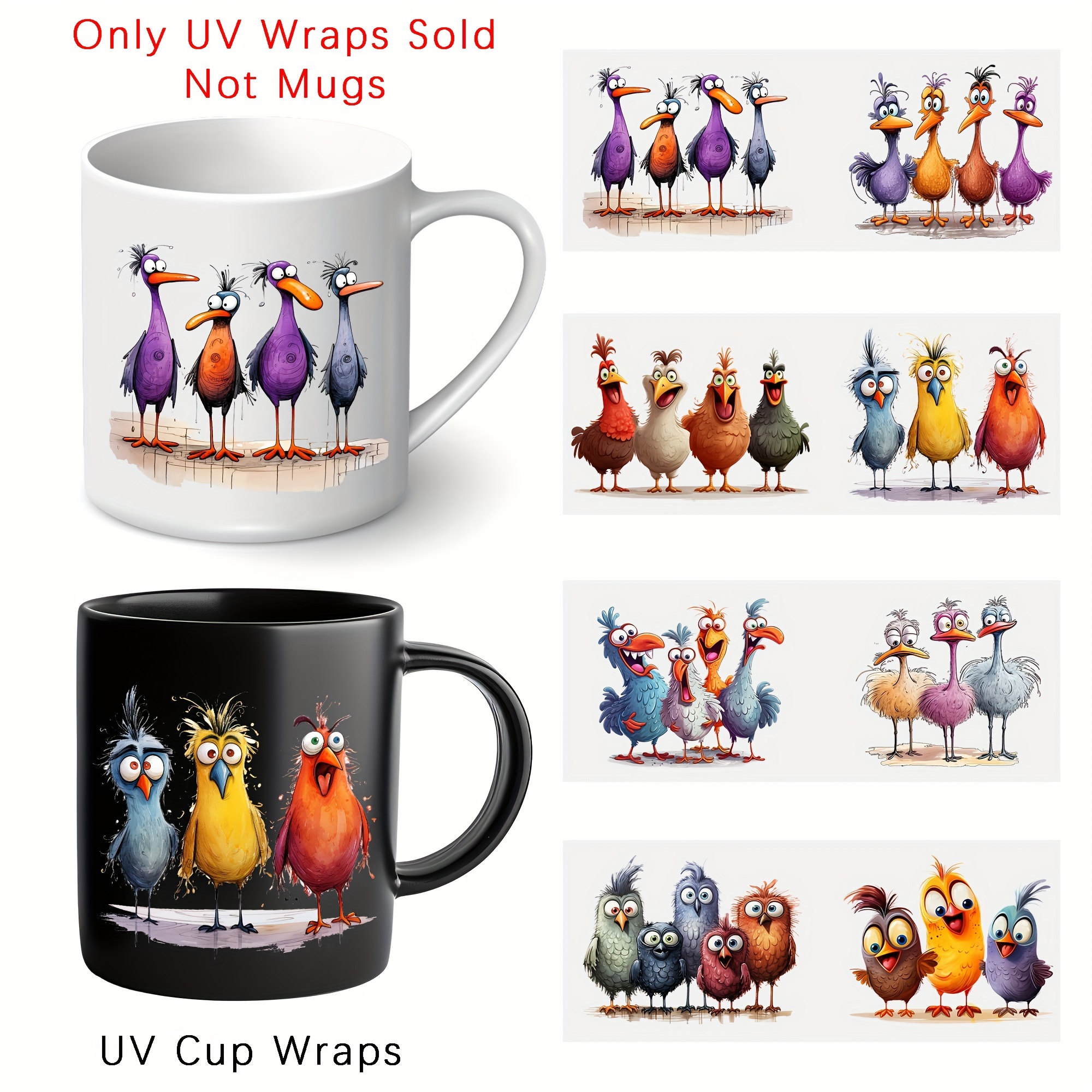 

4-piece Uv Dtf Cup Wraps With Fun Chicken & Duck Designs - Waterproof, Self-adhesive Decals For 11oz Mugs & Cups, Diy Craft Stickers (3.2"x7.8")