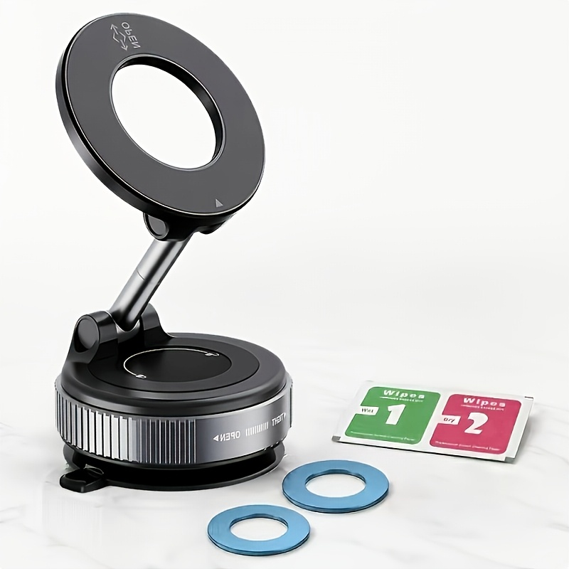 TEMU Strong Adsorption Tech Vacuum Suction Magnetic Car Phone Holder, 360° Rotatable, Adjustable, Foldable, Dashboard Car Holder Bracket, Universal