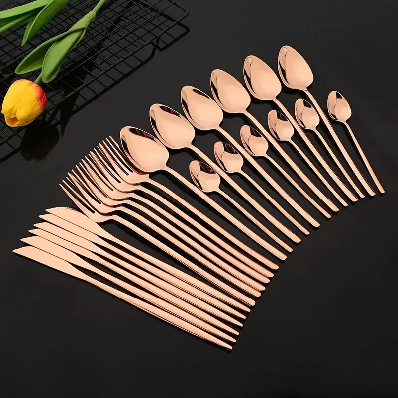 24pcs stainless steel cutlery set elegant white golden polished tableware for christmas thanksgiving easter halloween hanukkah everyday dining essentials everyday cutlery elegant cutlery set durable cutlery Product details 2