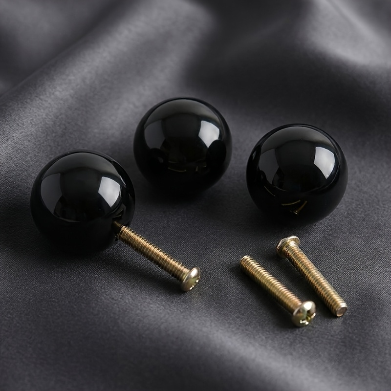 TEMU 6pcs (3pcs Black Spherical Handles And 3pcs 4x22 Screws) Black Round Handles, Cabinet Door Handles, Wardrobe, Cupboard, Drawer Plastic Handles