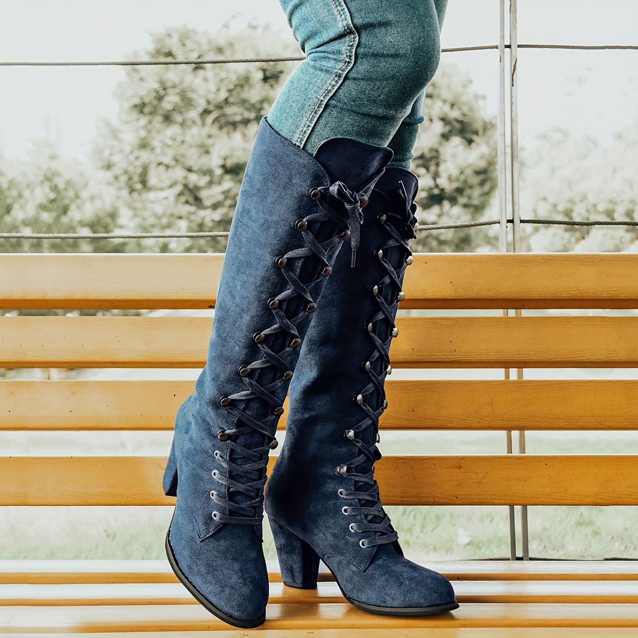 Navy leather long boots best sale