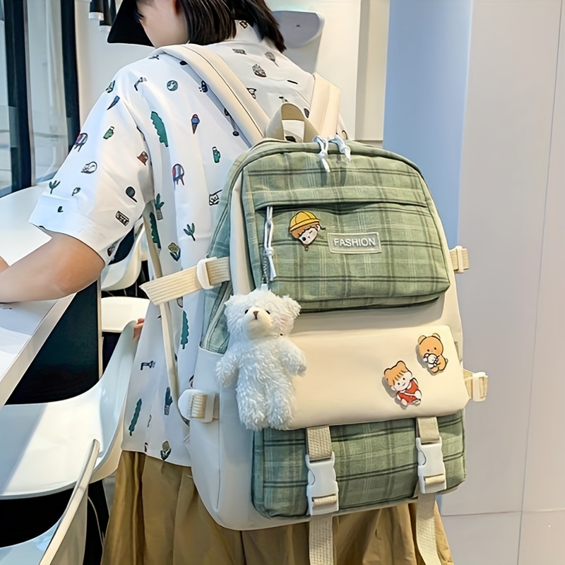 cute cartoon canvas five piece school bag large - Temu display picture 3