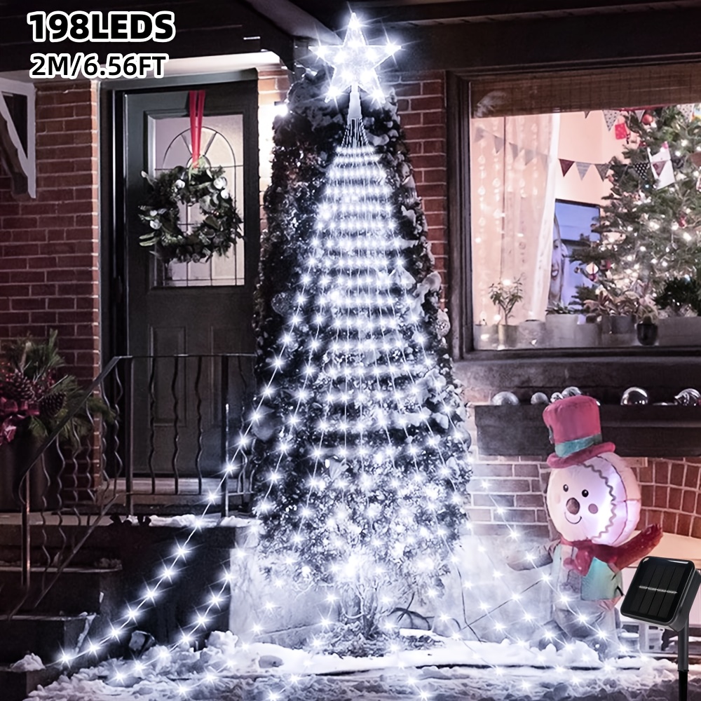 TEMU 1 pz 200cm/78.74 pollici 198 LED, Luci a a forma di stella a punte, Luci a stringa decorative solari natalizie, Luce solare da campeggio per
