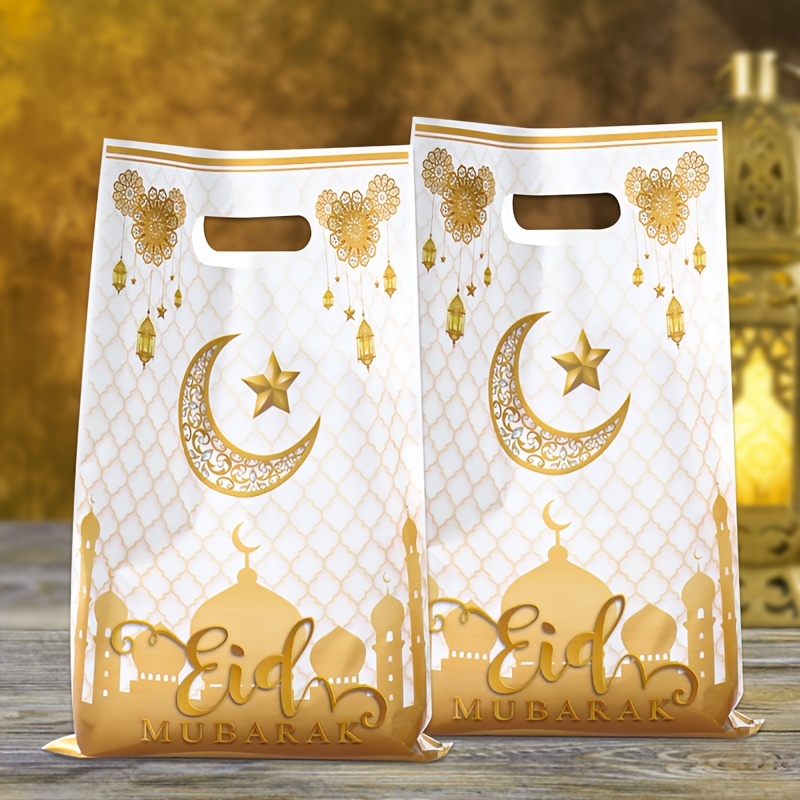 

10/25/50pcs, Eid Candy Bags, White Golden Castle Gift Bags, Ramadan Decoration For Home, Eid Al Ramadan Packing Bags, Party Supplies, Eid Al-fitr Gifts