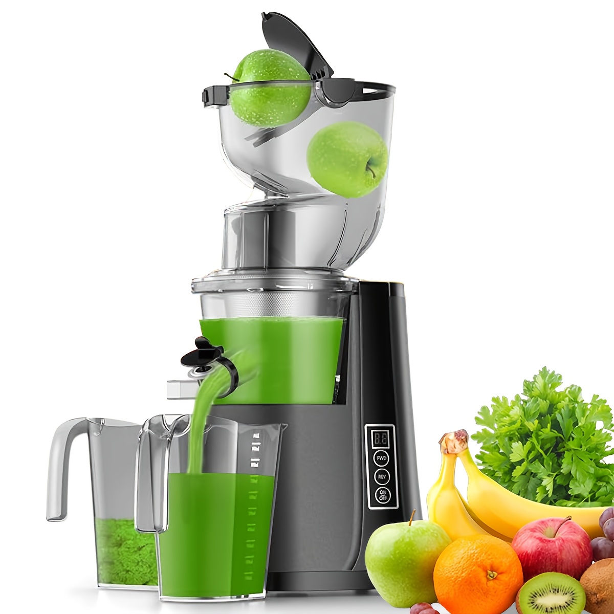 TEMU Cold Press Juicer Machines, Slow Masticating Juicers With 3.3-inch Wide Dual Feed Chute For Whole Fruits And Vegetables, Juice Extractor Maker