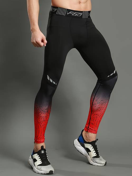 mens color block gradient fashion print compression leggings high elastic quick dry moisture wicking athletic pants suitable for year round fitness running training trousers