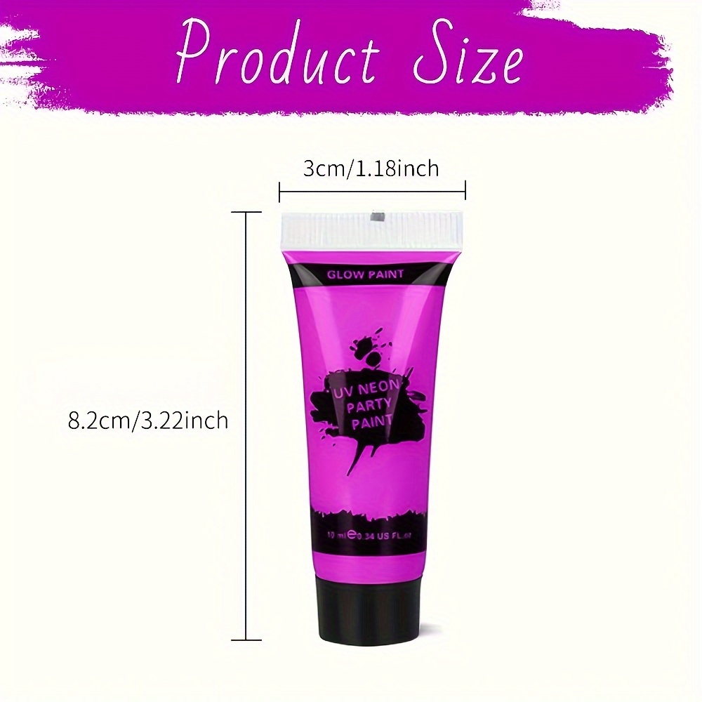 10ml 8 pcs glow in the dark body and face paint uv neon blacklight body paints washable quicker dry fluorescent face body makeup for halloween makeup party fancy dress beauty makeup details 5