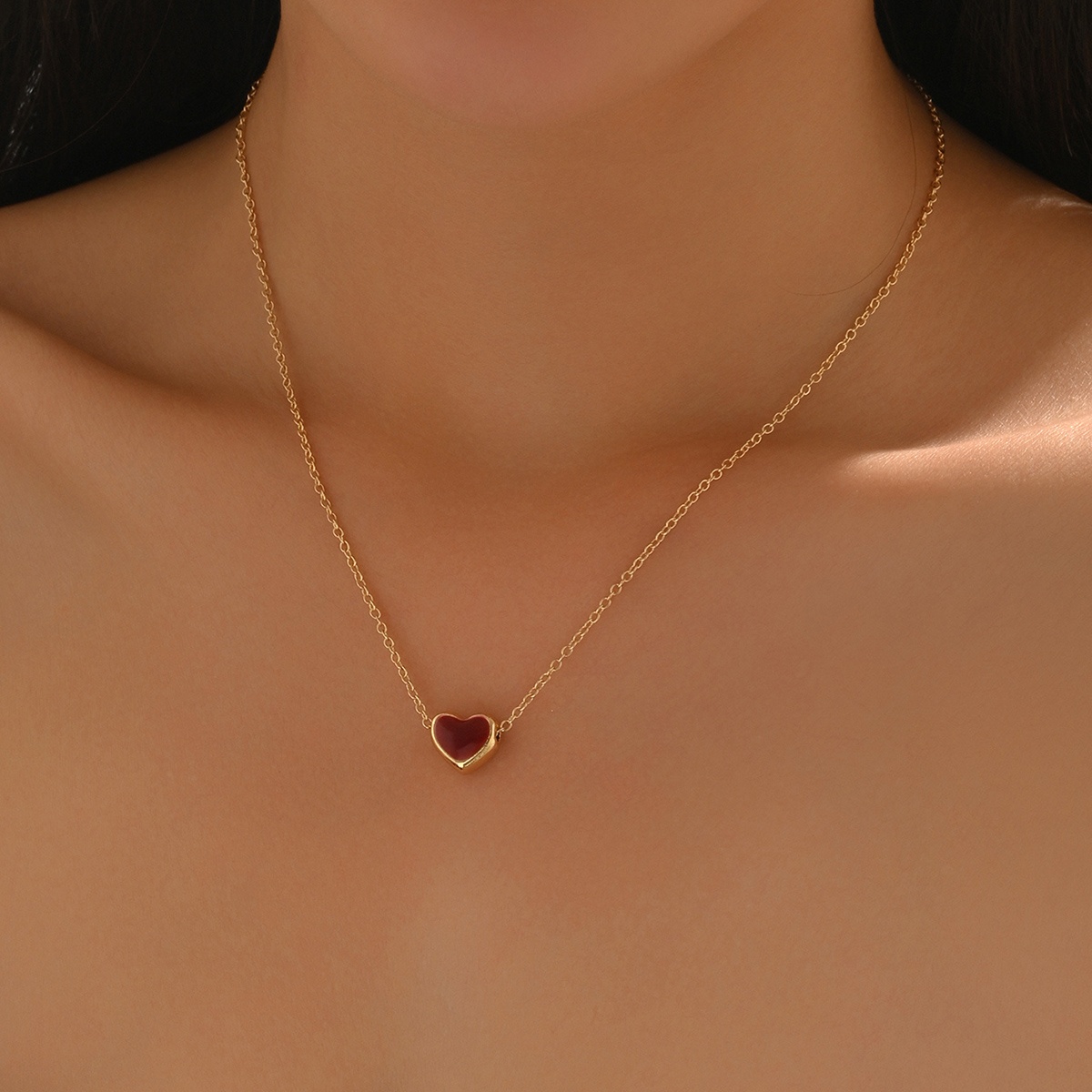TEMU 1pc Necklace Heart Peach Lockbone Chain Neck Chain Exquisite Elegant Fashion Accessory Women' Wear Valentine's Day Gift For Friend