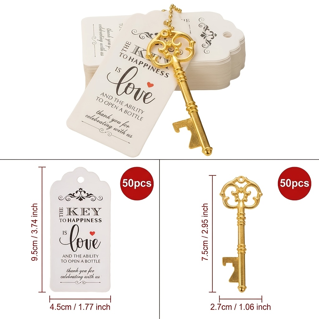 TEMU Gift For Her/him 50pcs Metal Vintage Key Bottle Opener Favors With Keychain Key Rings, Thank You Tags, For Universal Celebrations Christmas,