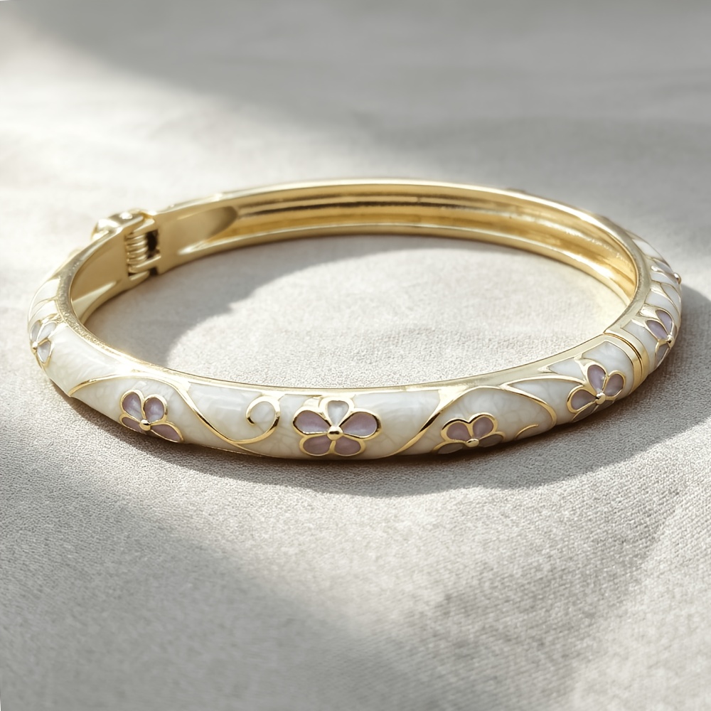 TEMU 1pc Bohemian Teenager's Bangle, Floral Enamel , Suitable For Summer Travel, Beach Vacation, Wedding, Party And Gathering, Perfect Gift For , For