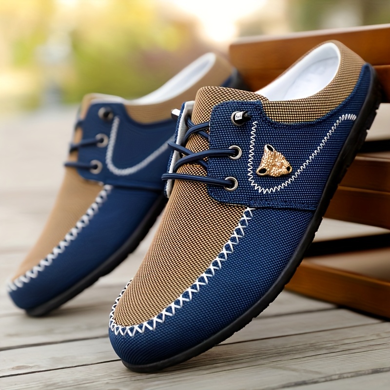 Pair *'S Slip-On Sneakers Breathable Fabric Lining, Lightweight  Casual Shoes for Indoor/Outdoor, Vacation Daily Wear Navy Blue with  Golden