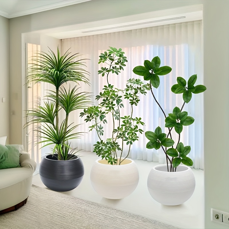 Extra Large Artificial Rock Spherical Plant Plastic Pots, Durable Threaded and Tree Pattern Combination, Suitable for Faux Plants, Flowers, and Easy-to-Care Greenery, Indoor/Outdoor Use, Ideal for Garden, Living Room, Balcony, Courtyard, Outdoor Ent