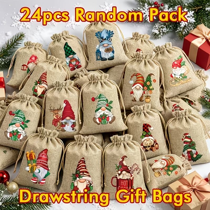 TEMU Cadeau pour Elle/Lui Lot de 24 Sacs d'Emballage Cadeau de Noël avec Fermeture à Cordon - Tailles Adaptées pour Elle/Lui, Convient pour Bibelots,