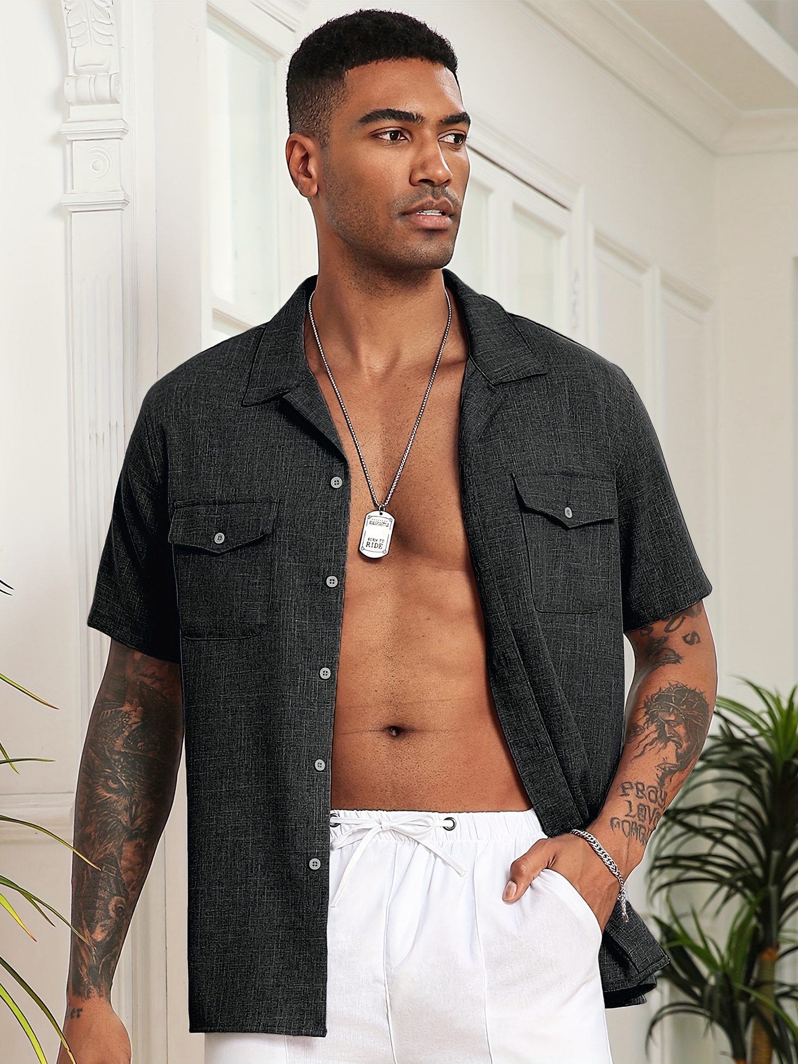 Chemisette Homme Manche Courte Pvucpot Chemise Lin Homme Manches