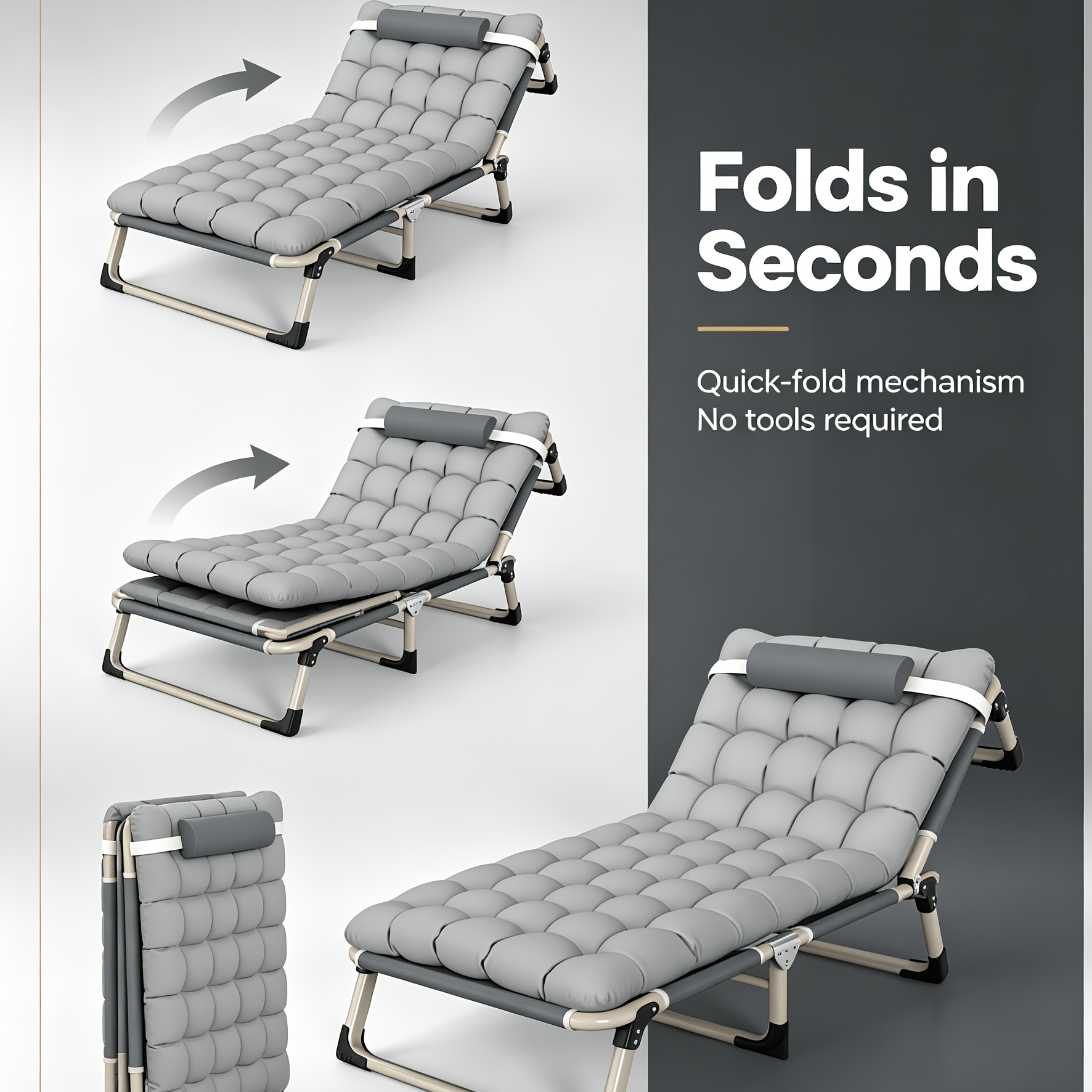 Image of Foldable Lounge Chair With Thickened Soft Cushion, Adjustable Portable Nap Bed With Pillow, Suitable For Multi-scene Use Like Office , Home Courtyards, Outdoor Camping, Etc