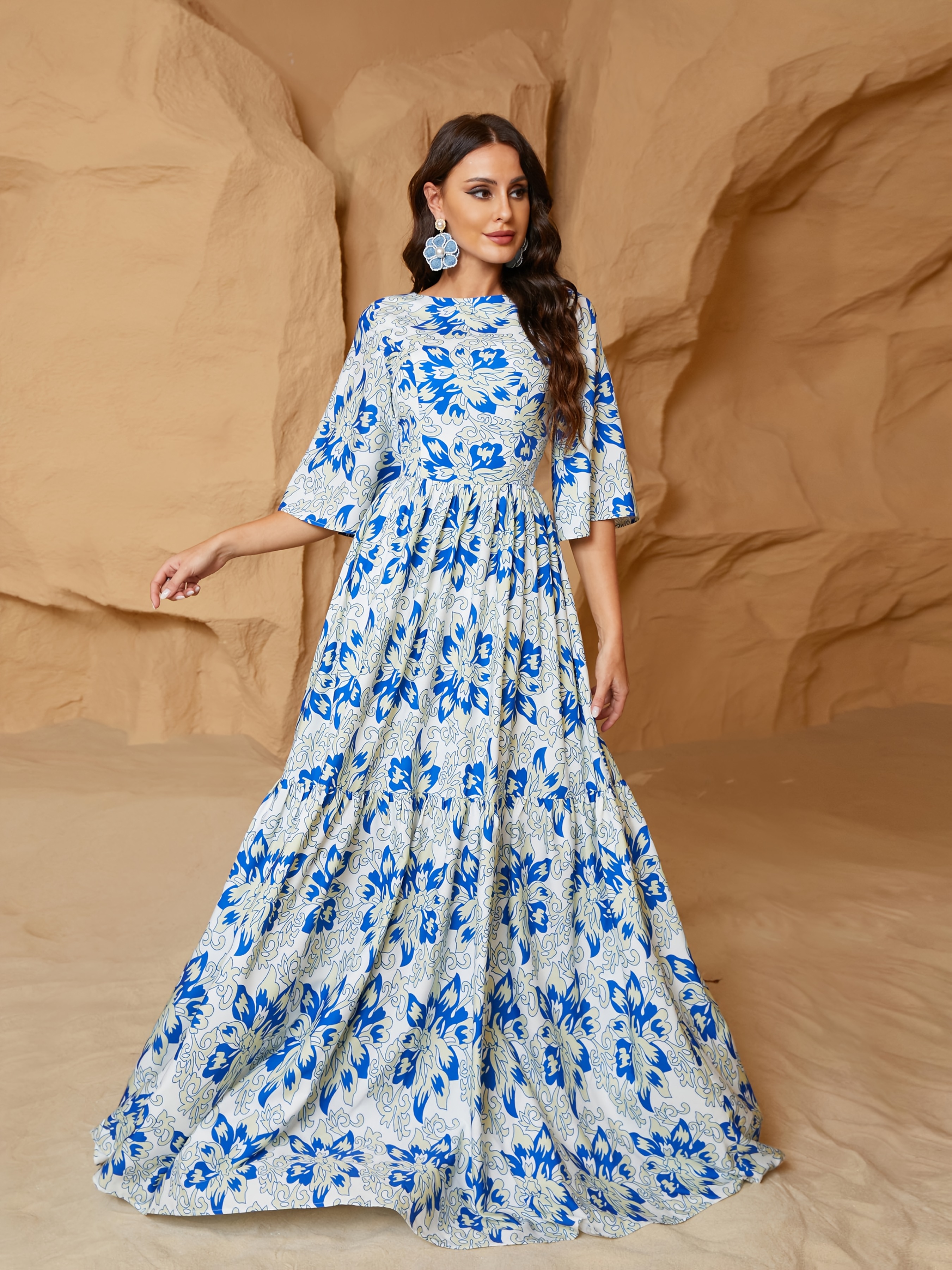 modest middle eastern womens party dress sleeve floral print - Temu  Australia