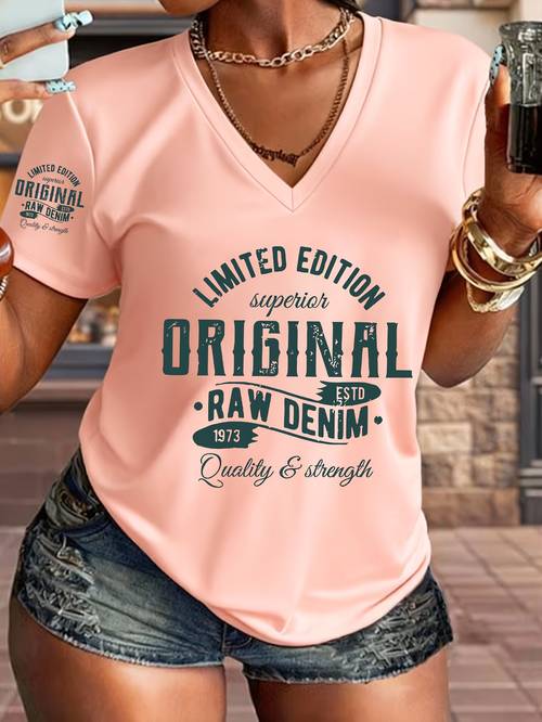1pc edition v neck t shirt vintage printed design showcasing perfect combination of classic and fashion summer new y2k style womens athletic wear single sleeve printed elegant casual versatile top