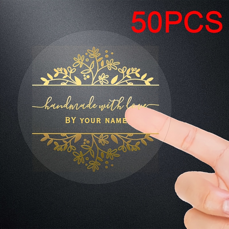 Image of Pack Of 50 Customizable Golden Transparent Stickers, Personalized Handmade Name And Address Labels, Pet Material, With Ideal For Gifts And Party Favors For Adults 14+
