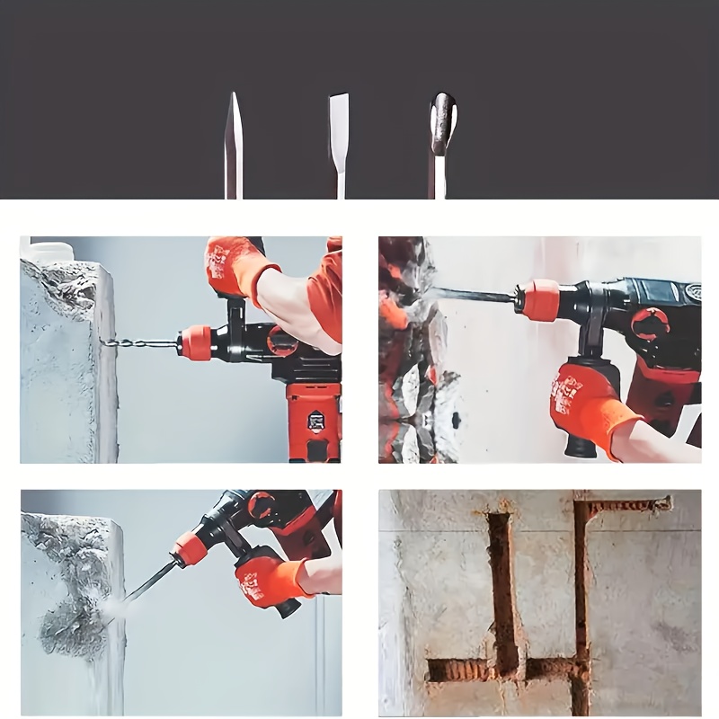 110V Heavy Duty Electric Hammer Drill Wired Electric Drill Industrial Grade Wall Removal Tool, Multi-Function Electric Hammer Impact Drill Rotary Hammer Drill for Concrete - Including Drill Chuck, Drill Bit, Flat Chisel, Pointed Chisel