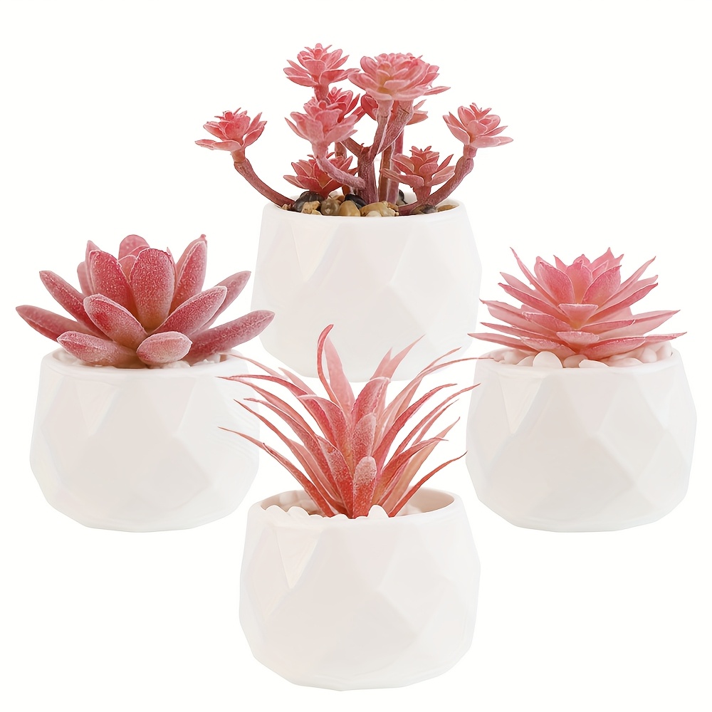 Image of 4pcs Artificial Succulent Plant Set - Women's Desktop Faux Potted Plants - Simulated Diamond Succulent Set - Decor For Bedroom, Bathroom, Office Bookshelf