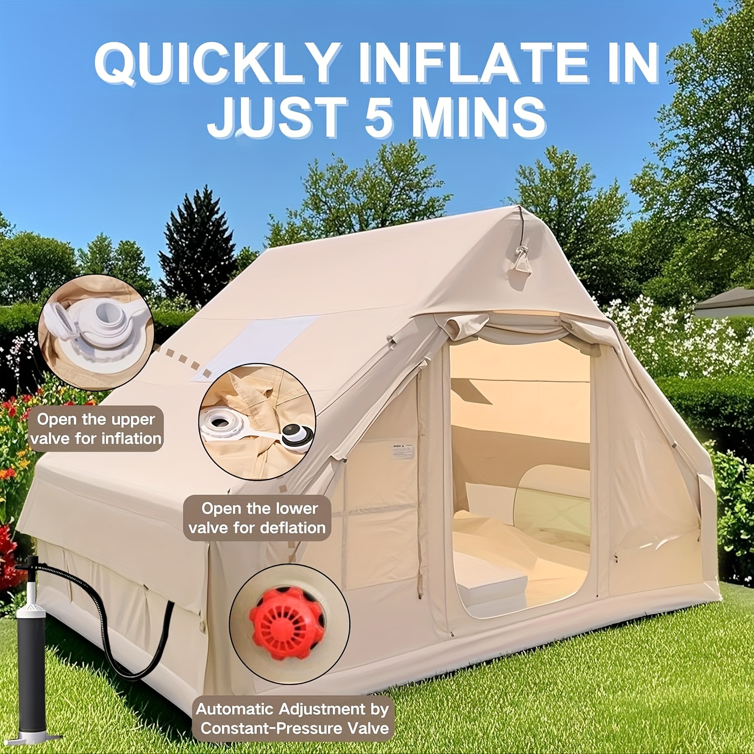 TEMU Inflatable Tents For Adult Camping, Luxury Camping Tents, Inflatable Tents With Stove Plug, 4/6/8 Person Camping Inflatable Tents- High Quality