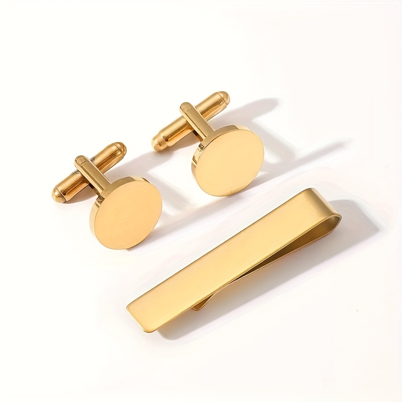 TEMU 1 Set Of Customized Personalized Laser Engraved Stainless Steel Tie Clip, Cufflinks - Fashionable Suit Mirror Polished Tie Clip Cufflink Set -