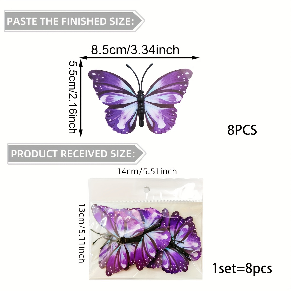 Image of 1 Set Of 8pcs Realistic Purple Series 3d Wall Stickers Home Decoration Adhesive Stickers Py7055-yc