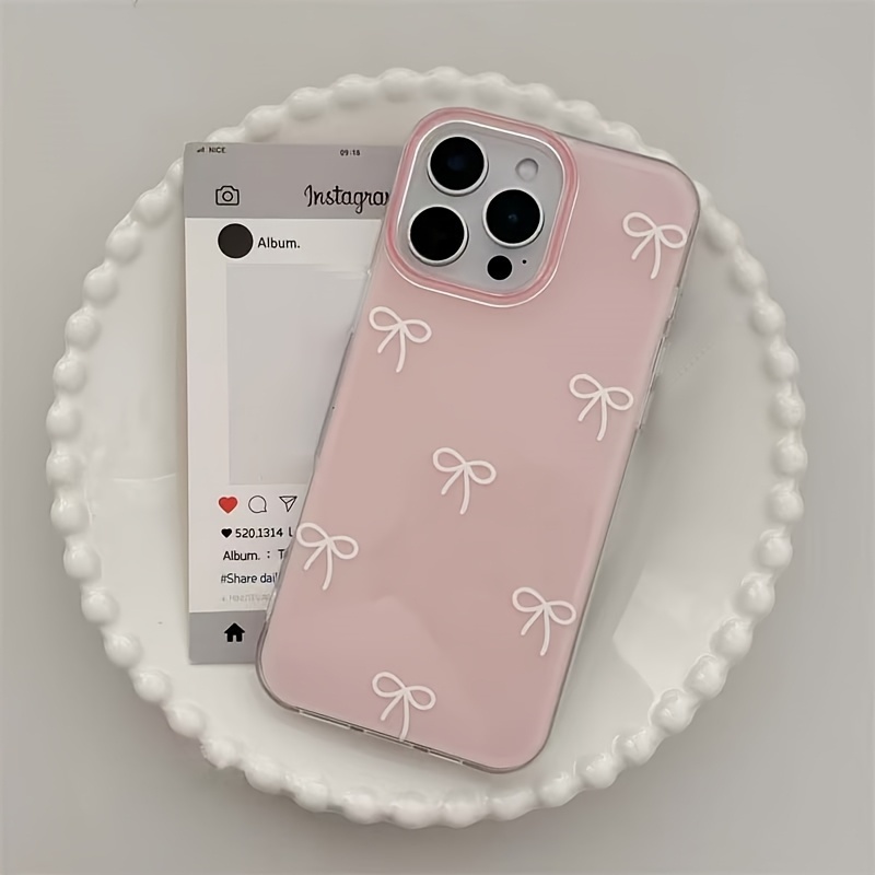 TEMU Phone Case - White Bow Phone Case Suitable For Iphone 11 12 13 Pro Max And Other Models Durable Stain-resistant Anti-fingerprint Birthday Gift