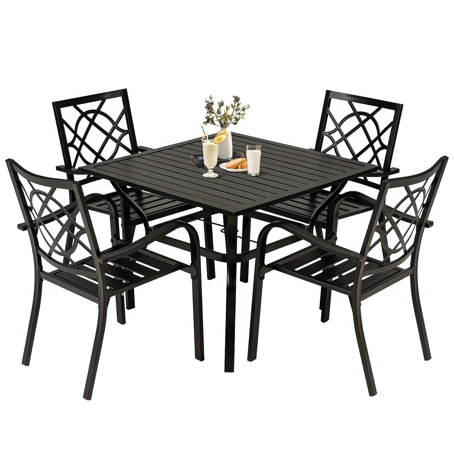 

5-piece Patio Dining Set Outdoor Stackable Wrought Iron Chairs And Table Set For Garden, Backyard, Deck