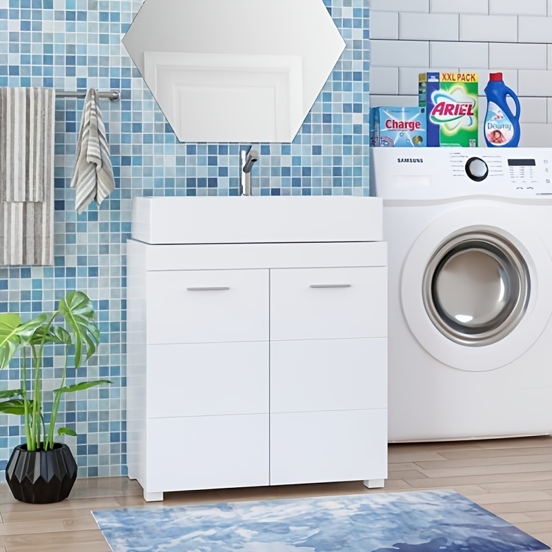 Image of Kealive Under Sink Bathroom Cabinet, Freestanding Under Sink Cabinet With 2 Doors And 2 Shelves For Bathroom Freestanding 60 X 31 X 60 Cm