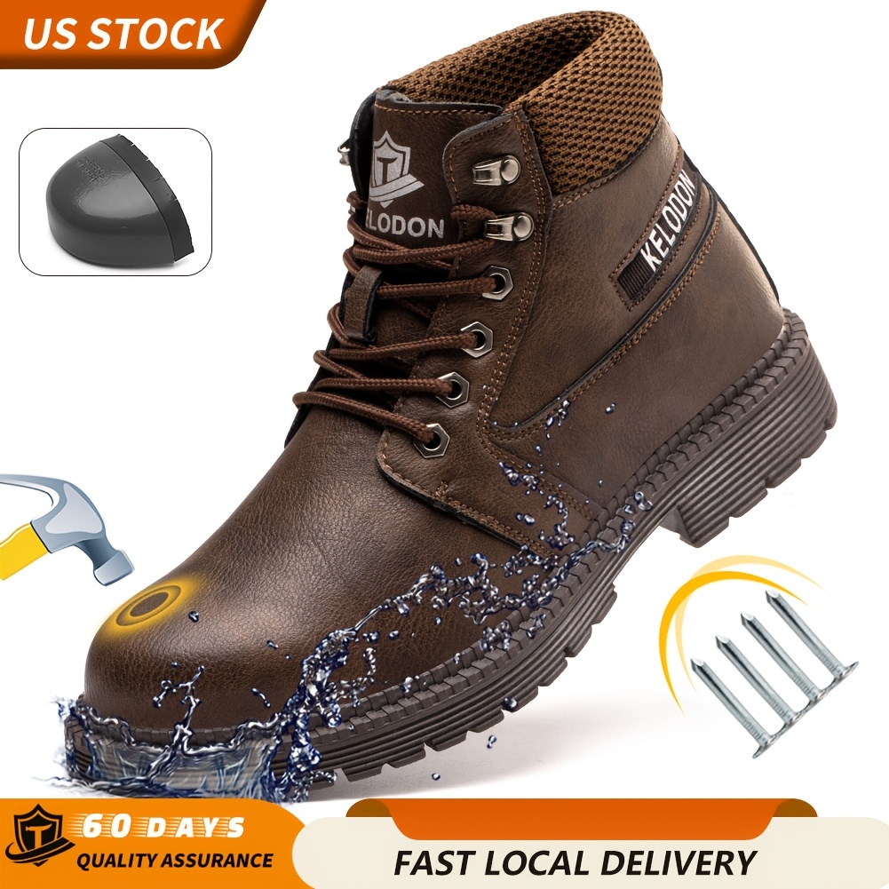 mens heavy duty 6 inch high quality work boots with steel   slip resistant slip resistant shoes all terrain traction rubber sole cushioned insole arch support   construction industrial farm and outdoor boots us mens 6 14 ideal for construction warehouse gardening hiking genuine faux leather upper slip resistant technology ideal for heavy lifting hazardous   warehouse footwear rugged design reinforced   hiking shoe men