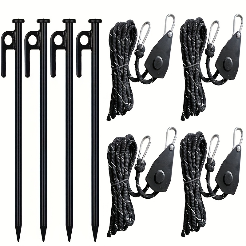 Image of 2/4/8pcs With Cord Rack And Tent Pegs, Adjustable Ratchet Plant Light Hanging Rope Awning Stopper For Men's Outdoor Camping Hiking