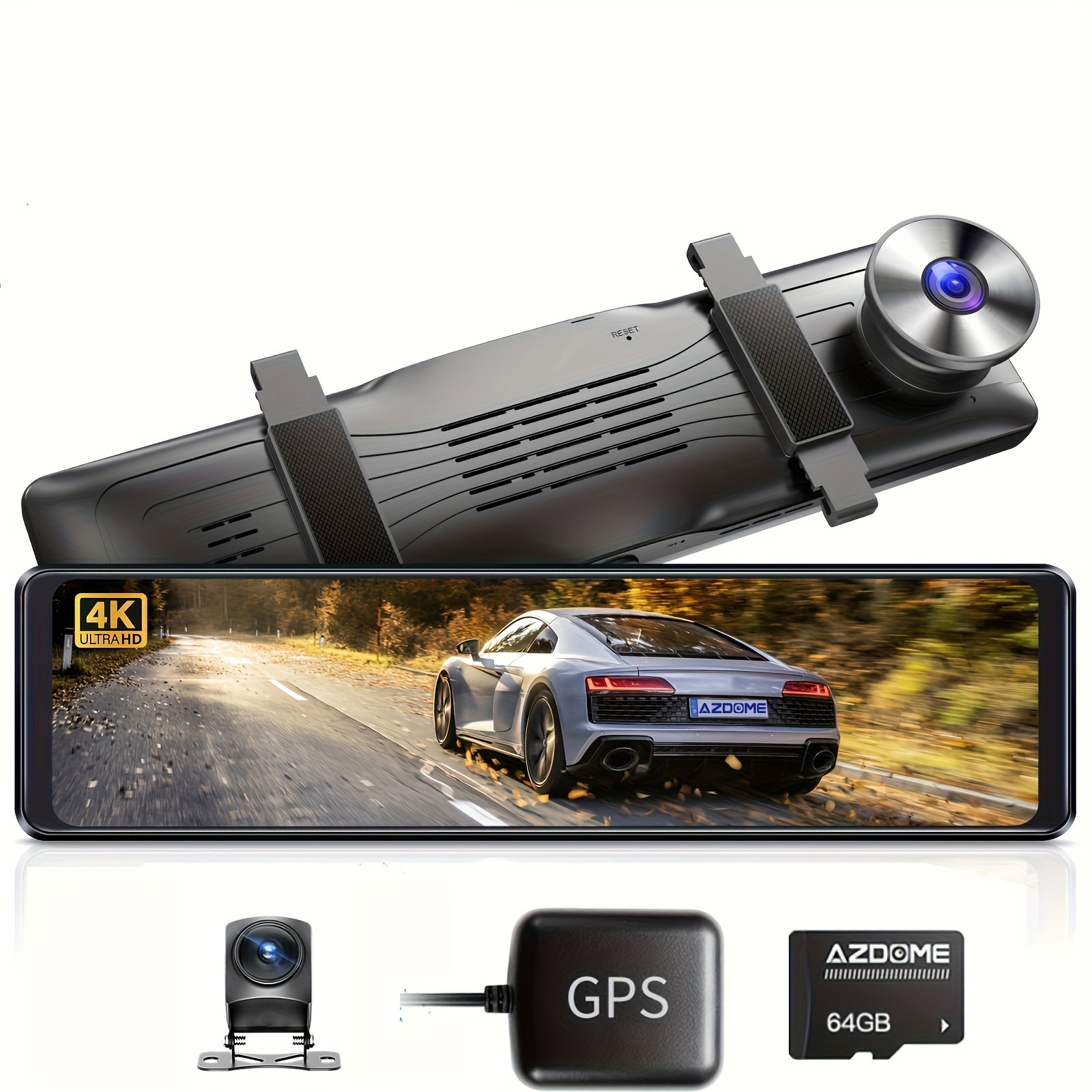 

Azdome 12" 4k , 4k With Touch Screen, Front And Rear, Rearview Mirror Camera, Split-screen Display Rear View Mirror Camera, Dual Dash Camera For Cars, Night Vision, Parking Monitor, 64gb Card & Gps